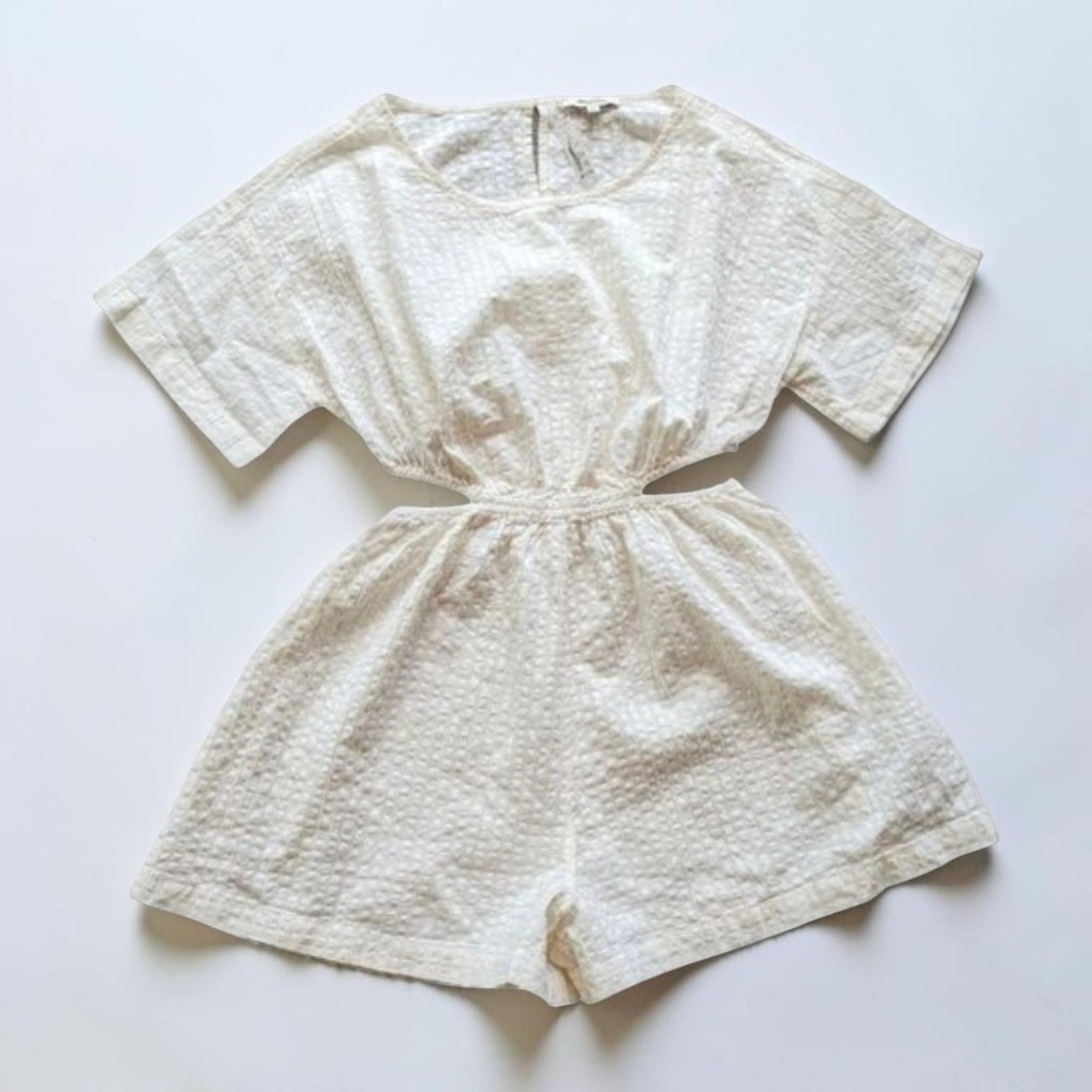 Madewell Textured Seersucker Side Cutout Romper White M NWT - Picture 5 of 8